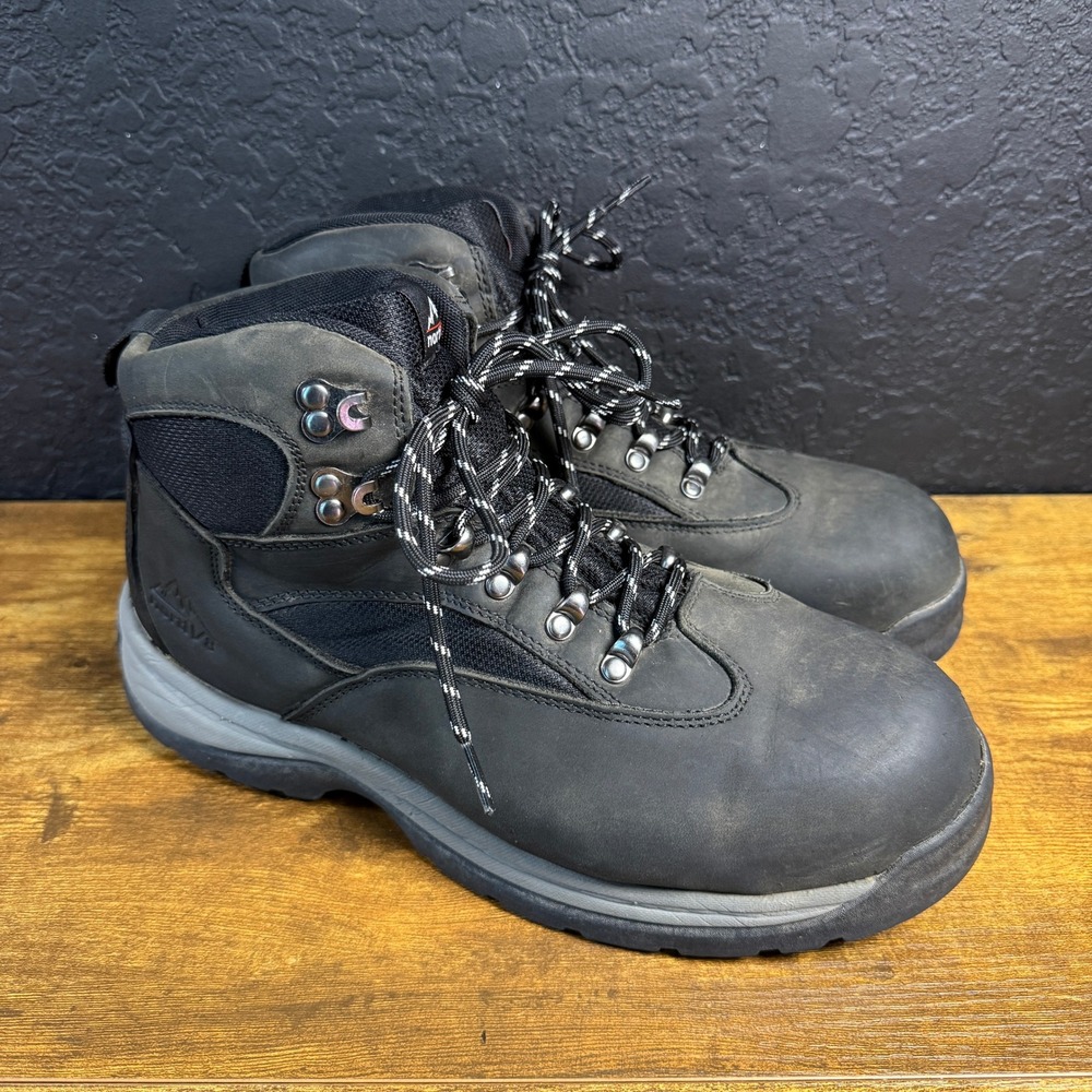 Nortiv8 Rockford Black Leather Steel‎ Toe Work Boots Mens 10.5 Safety Shoes